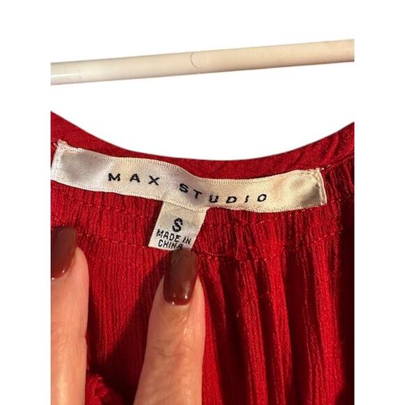 Max Studio Red Scoop Neck 3/4 Long Textured Sleeves Blouse Women Sz S - Picture 6 of 9